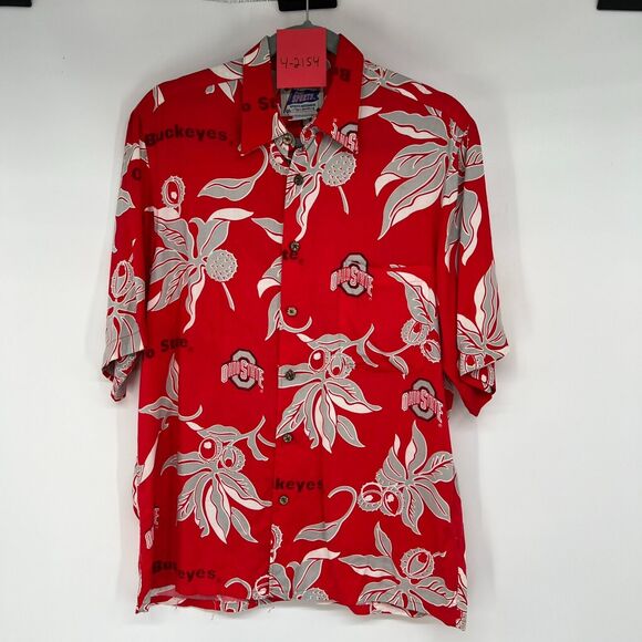 VTG Reyn Spooner Ohio State Buckeyes Button Up Shirt Mens S Red Hawaiian Sports - Picture 3 of 7